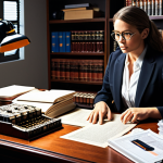 **Image Prompt:** A busy patent attorney's desk overflowing with documents, law books, and high-tech gadgets. Include elements like robotic arms, circuit boards, and glowing AI interfaces. The atmosphere is intense, but also hints at strategic thinking and problem-solving. Style: hyperrealistic, detailed.
